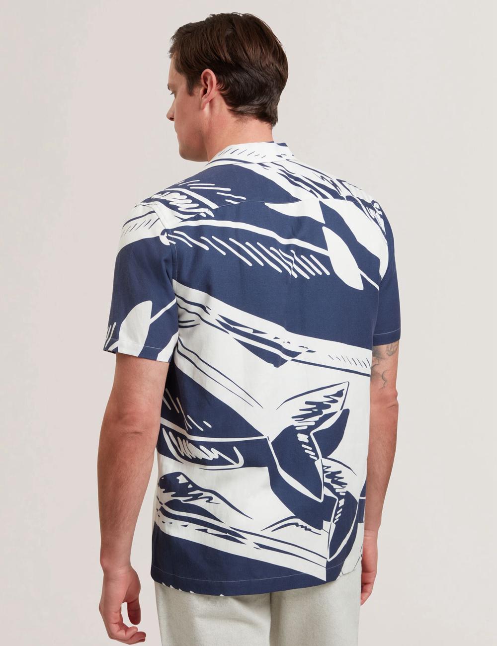 Ted Baker HEUKELS - Short Sleeve Relaxed Fish Print Overhemd Heren Donkerblauw | ENAU-90743