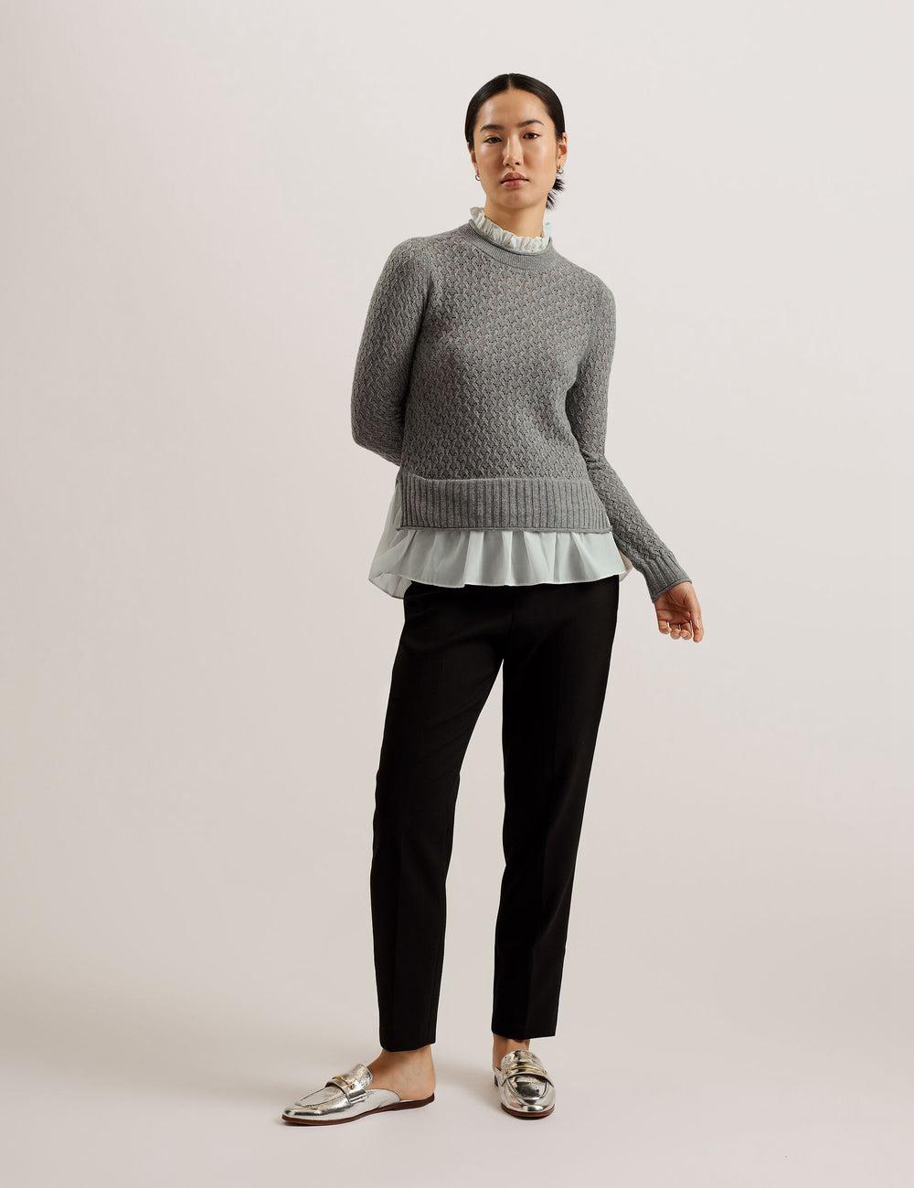 Ted Baker HOLINAS - Pointelle Knit With Shirt Hem Jumpers Dames Grijs | ZRFG-24186