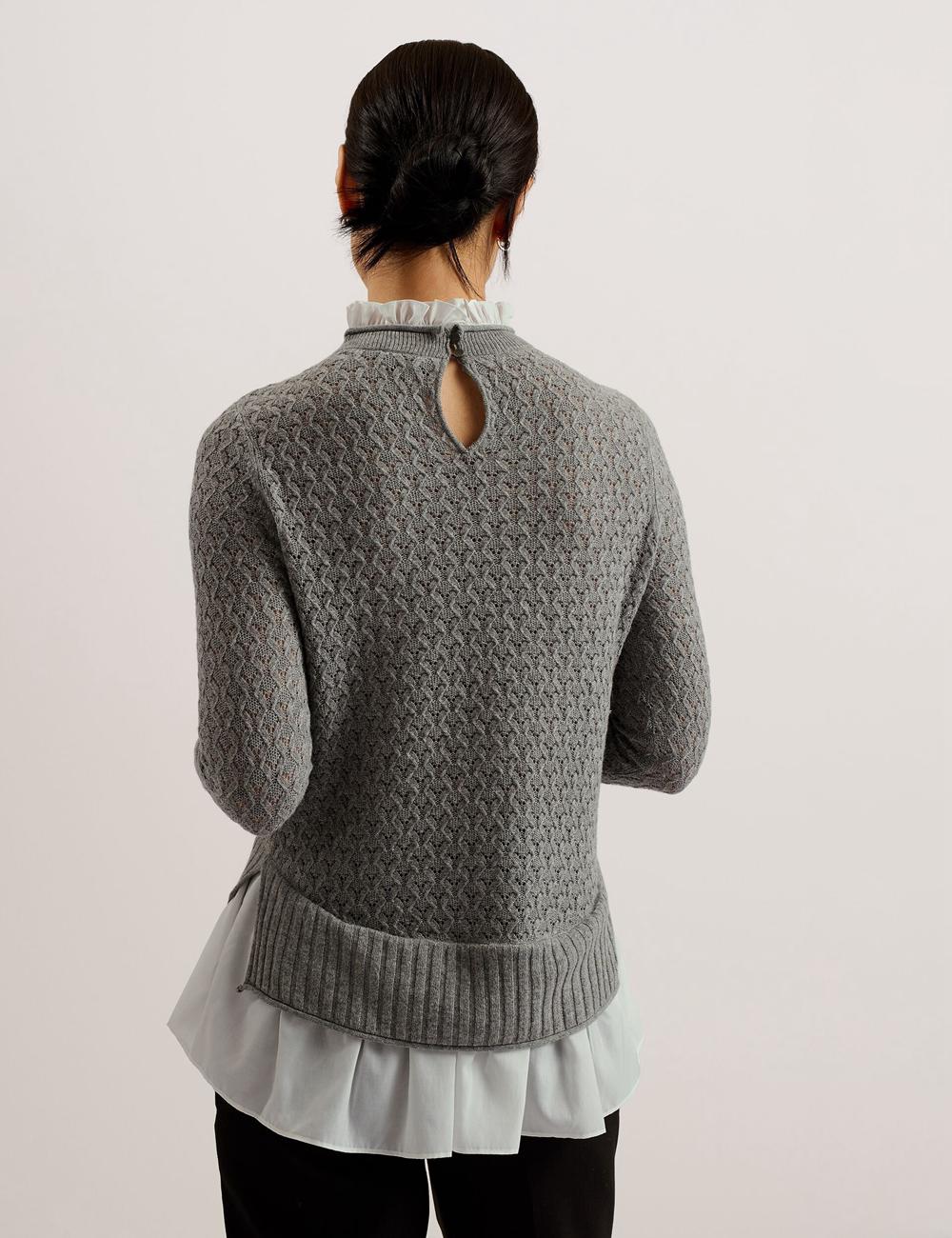 Ted Baker HOLINAS - Pointelle Knit With Shirt Hem Jumpers Dames Grijs | ZRFG-24186
