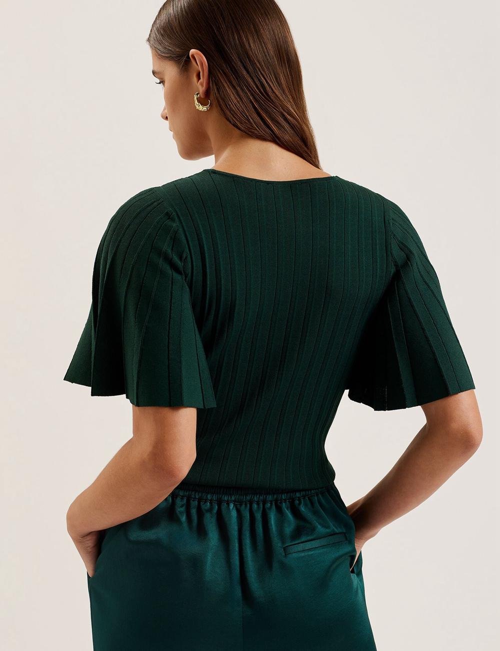 Ted Baker IIVANNA - Ribbed Knit Top With Fluted Short Sleeves Jumpers Dames Groen | VZLO-40356