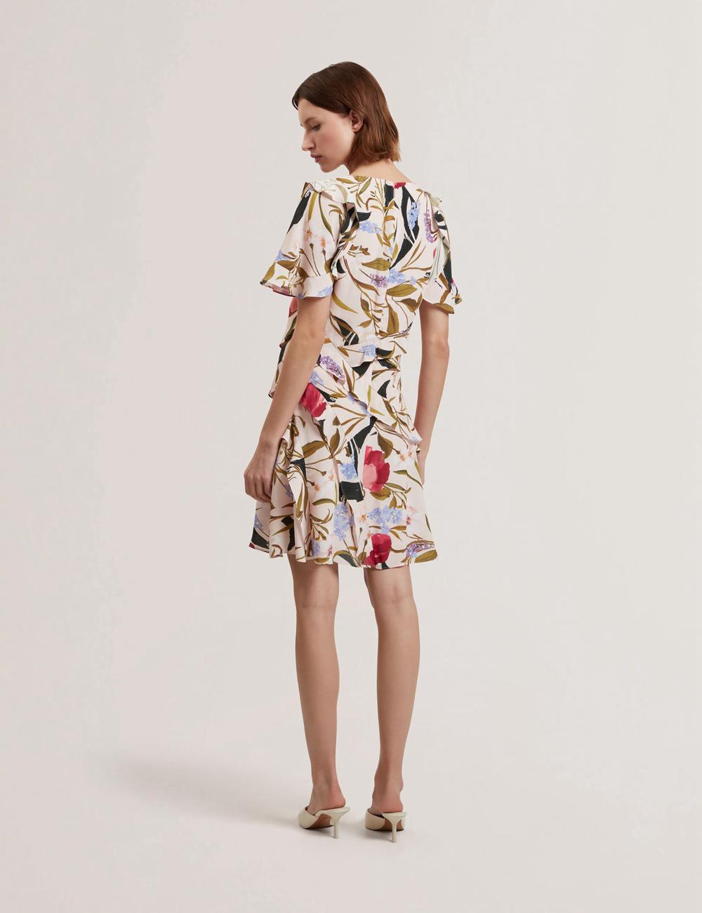 Ted Baker ISSIIA - Frill Trim Floral Short Sleeve Mini-jurk Dames Roze | KBZN-97205