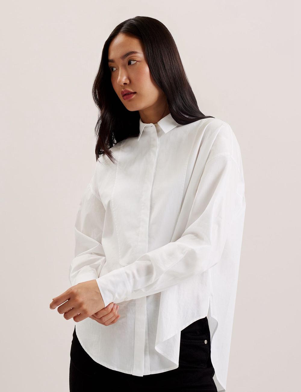 Ted Baker IZOTE - Oversized Drop Shoulder Bib Detail Overhemd Dames Wit | JBPO-27943