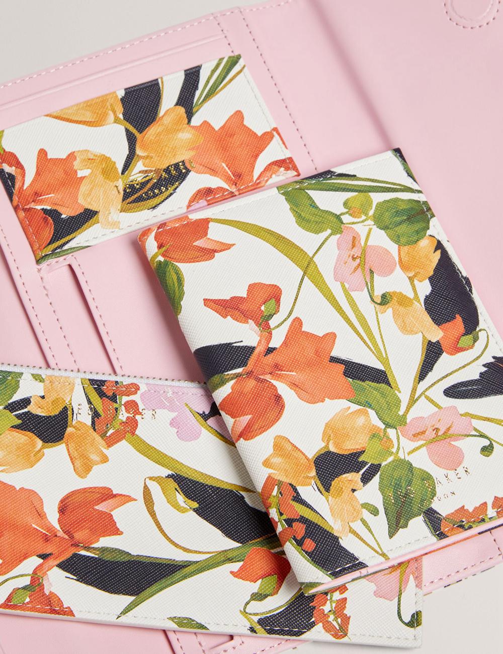 Ted Baker JACIIIE - Floral Print Faux Leather Travel Portefeuille Dames Wit | HXIS-39758