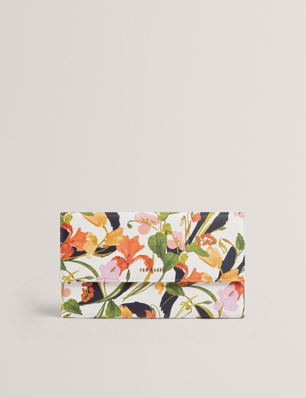 Ted Baker JACIIIE - Floral Print Faux Leather Travel Portefeuille Dames Wit | HXIS-39758