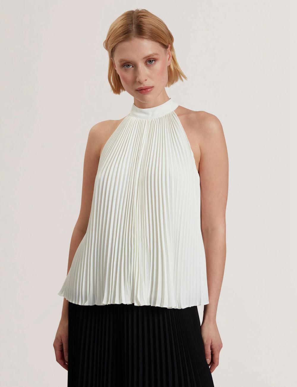 Ted Baker JAMAYA - High Halter Neck Pleated Sleeveless Topjes Dames Ivory | YTBH-98570