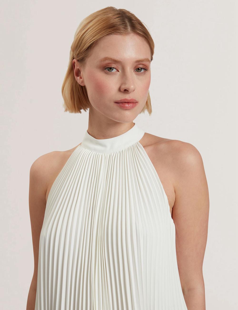 Ted Baker JAMAYA - High Halter Neck Pleated Sleeveless Topjes Dames Ivory | YTBH-98570