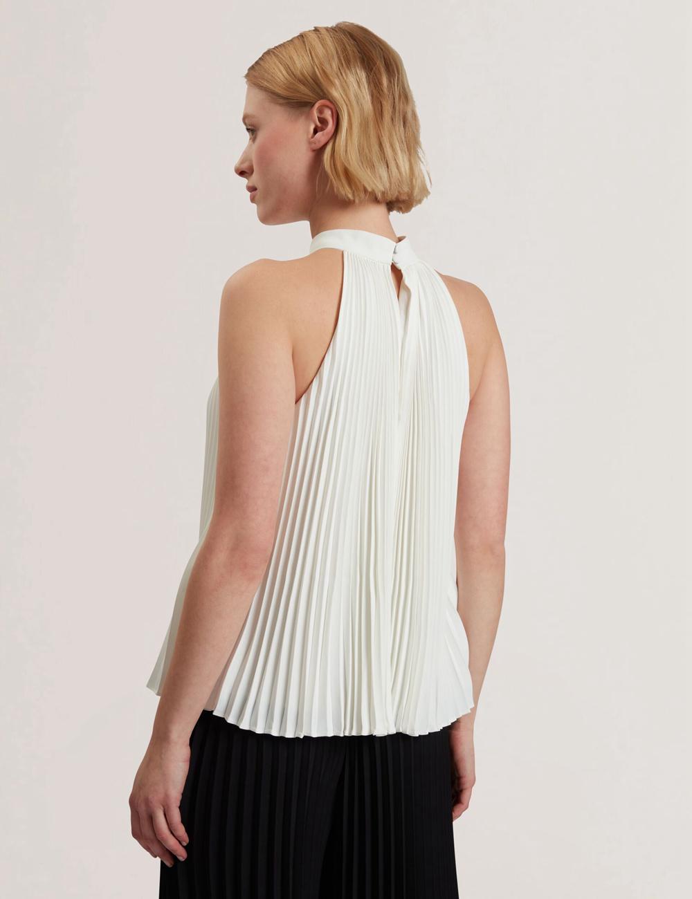 Ted Baker JAMAYA - High Halter Neck Pleated Sleeveless Topjes Dames Ivory | YTBH-98570