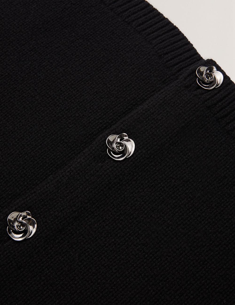 Ted Baker JAYCEY - Rose Button Knitted Crew Neck Cardigan Dames Zwart | KGWU-53179