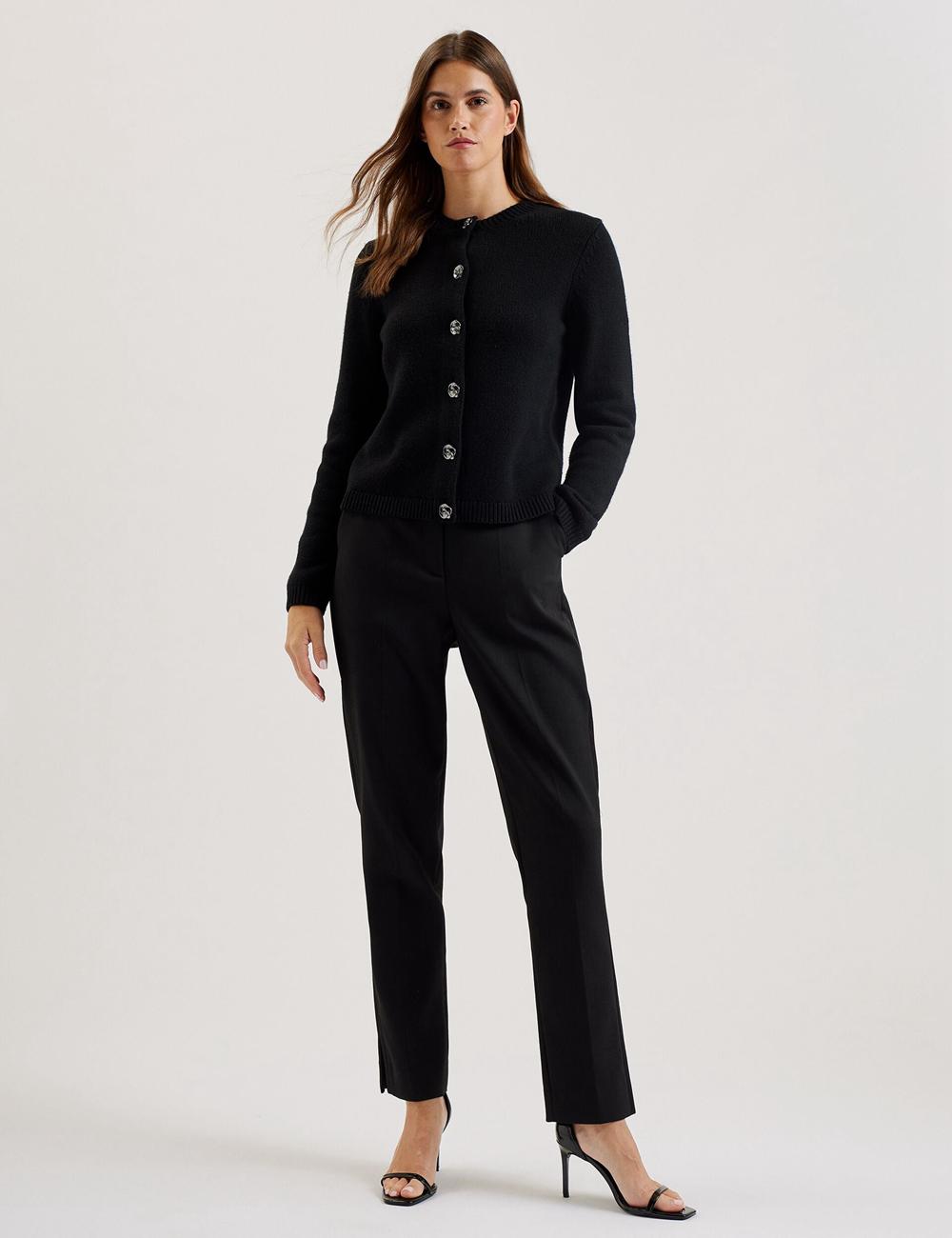 Ted Baker JAYCEY - Rose Button Knitted Crew Neck Cardigan Dames Zwart | KGWU-53179
