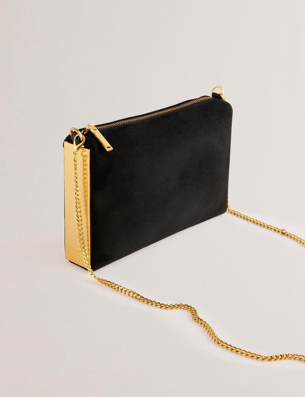 Ted Baker JEINER - Suede Clutch With Hardware Sides Koppelingstassen Dames Zwart | QAJR-85320