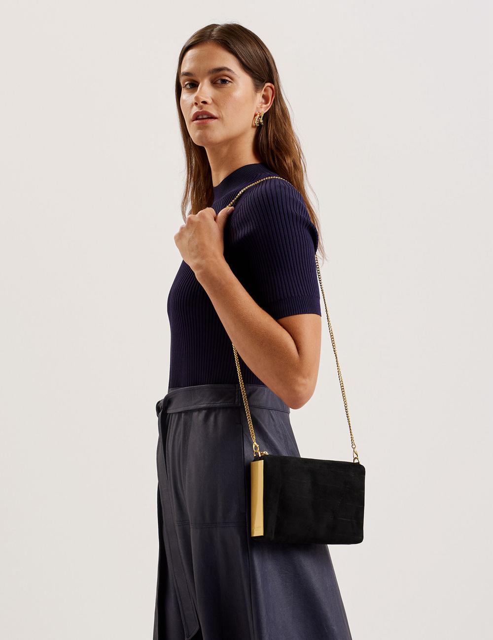 Ted Baker JEINER - Suede Clutch With Hardware Sides Koppelingstassen Dames Zwart | QAJR-85320