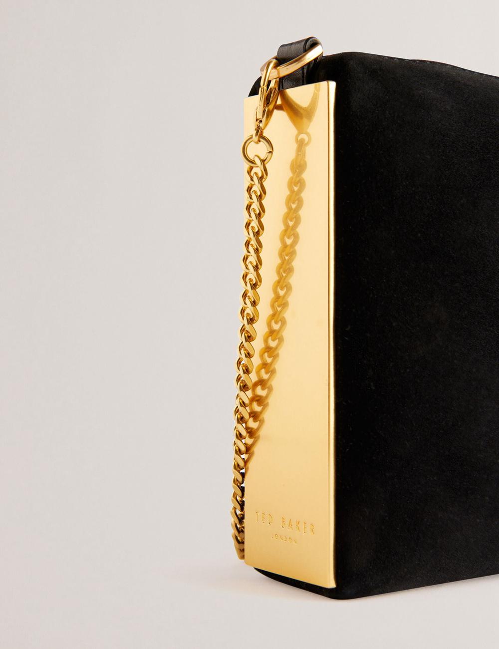 Ted Baker JEINER - Suede Clutch With Hardware Sides Koppelingstassen Dames Zwart | QAJR-85320