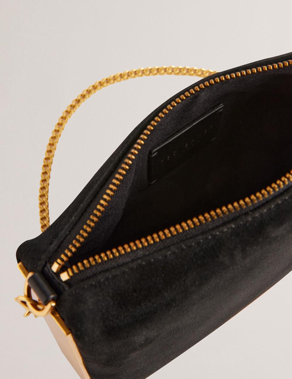 Ted Baker JEINER - Suede Clutch With Hardware Sides Koppelingstassen Dames Zwart | QAJR-85320