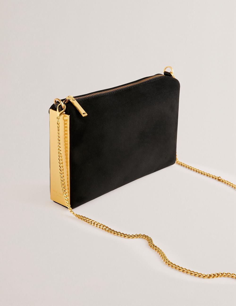 Ted Baker JEINER - Suede Clutch With Hardware Sides Koppelingstassen Dames Zwart | QAJR-85320