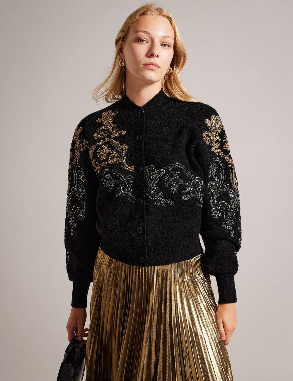 Ted Baker JENIIYY - Sequin Embellished Wool Bomber Cardigan Dames Grijs | KBXD-50728