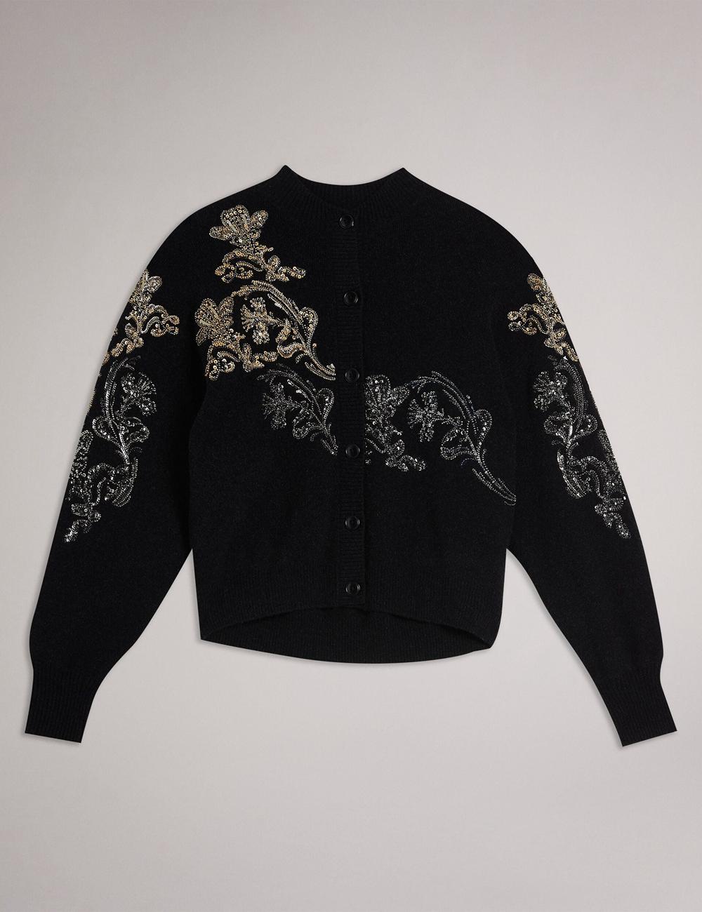 Ted Baker JENIIYY - Sequin Embellished Wool Bomber Cardigan Dames Grijs | KBXD-50728