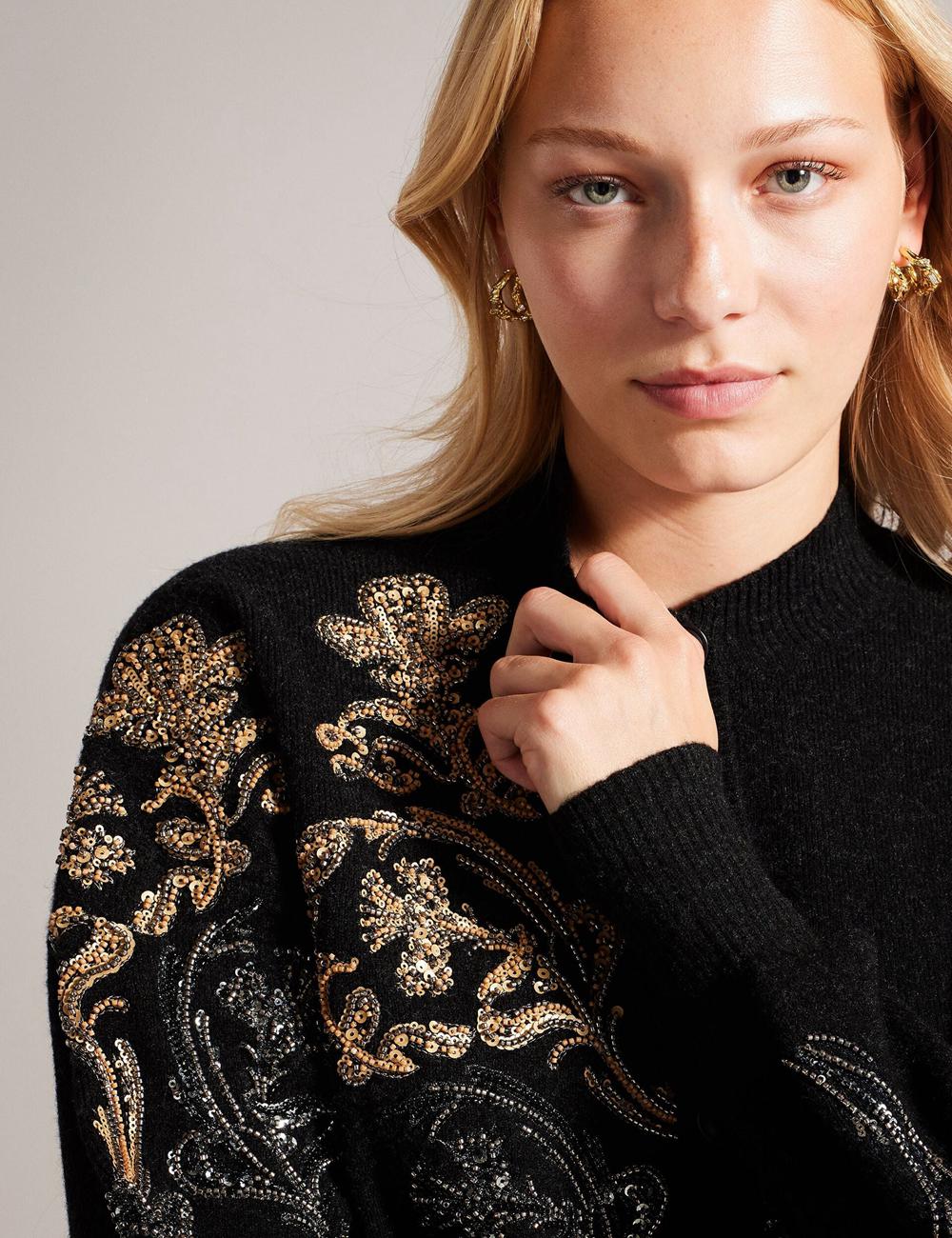 Ted Baker JENIIYY - Sequin Embellished Wool Bomber Cardigan Dames Grijs | KBXD-50728