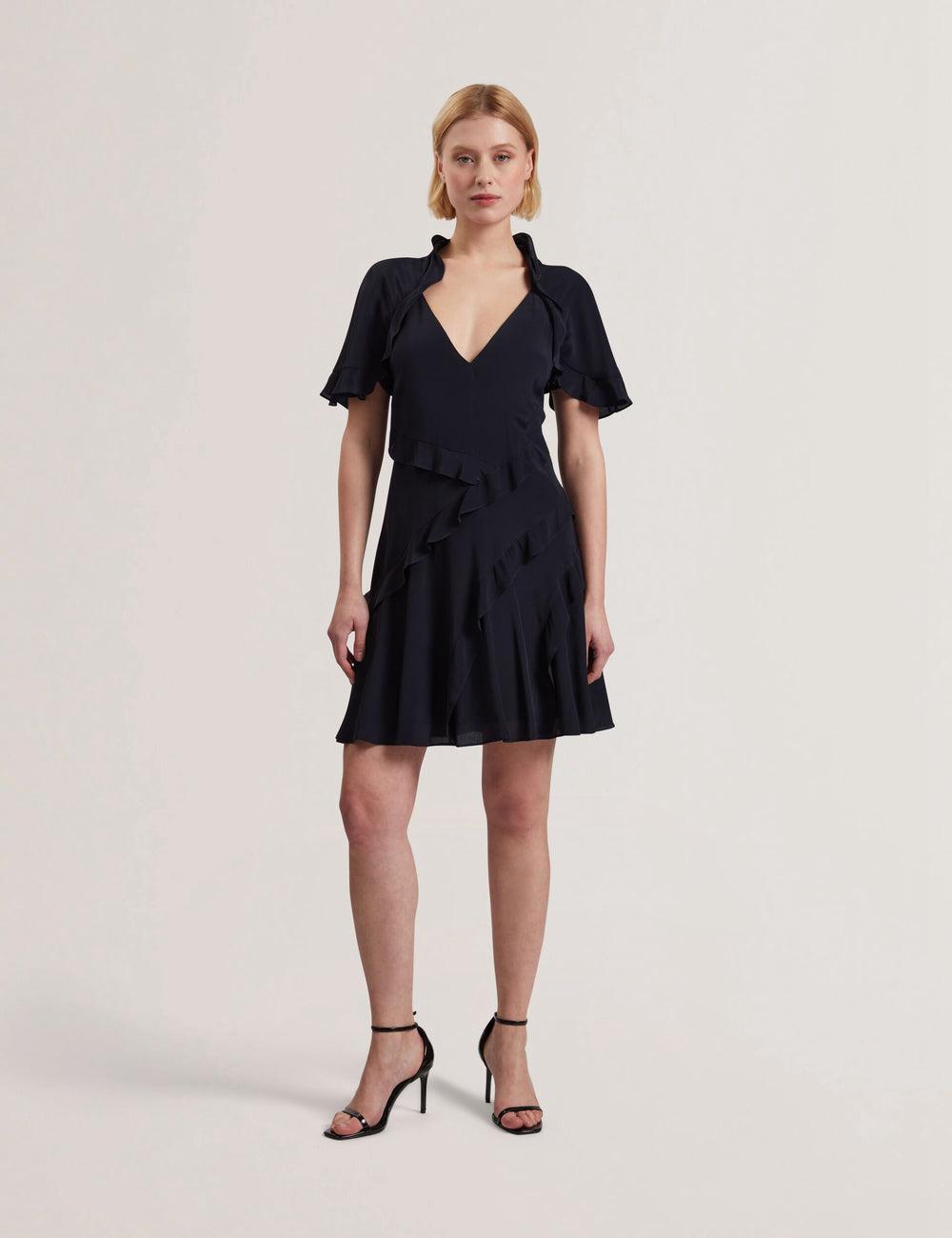 Ted Baker JOJII - Frill Trim Angel Sleeve Mini-jurk Dames Donkerblauw | UWCI-05983