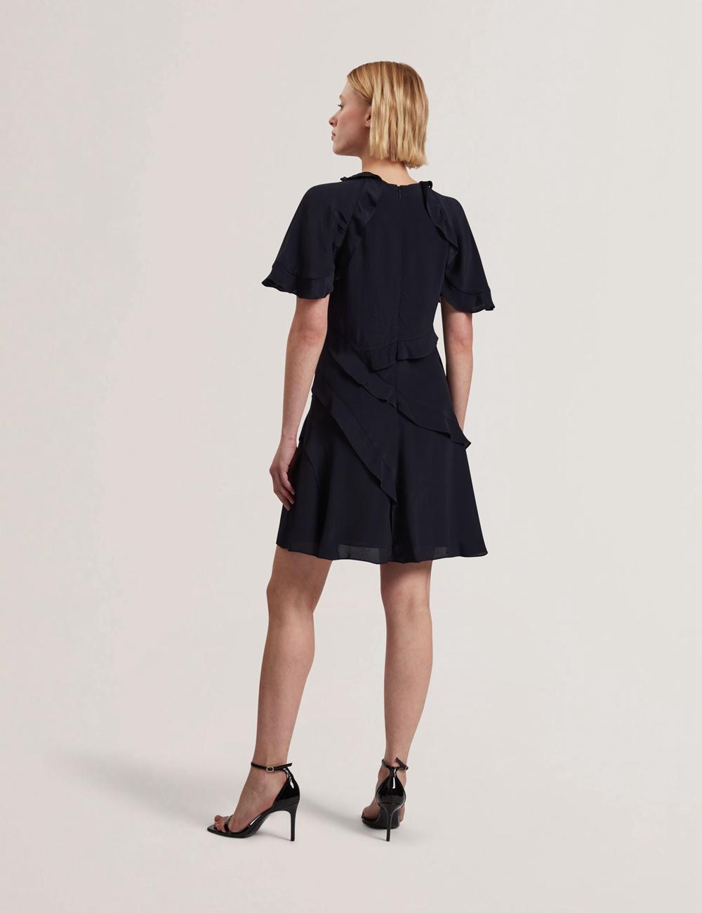 Ted Baker JOJII - Frill Trim Angel Sleeve Mini-jurk Dames Donkerblauw | UWCI-05983