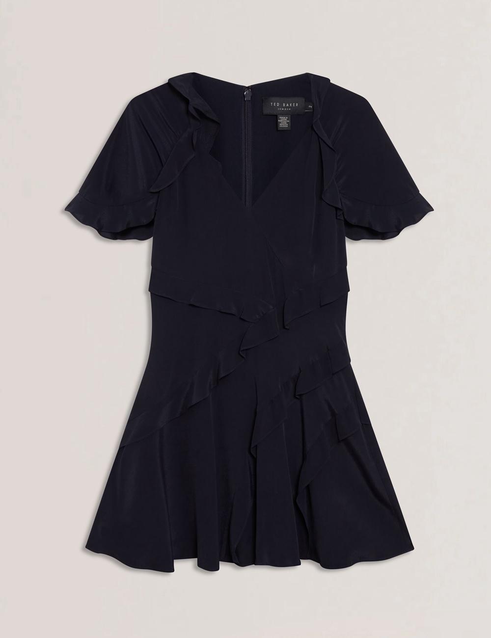 Ted Baker JOJII - Frill Trim Angel Sleeve Mini-jurk Dames Donkerblauw | UWCI-05983