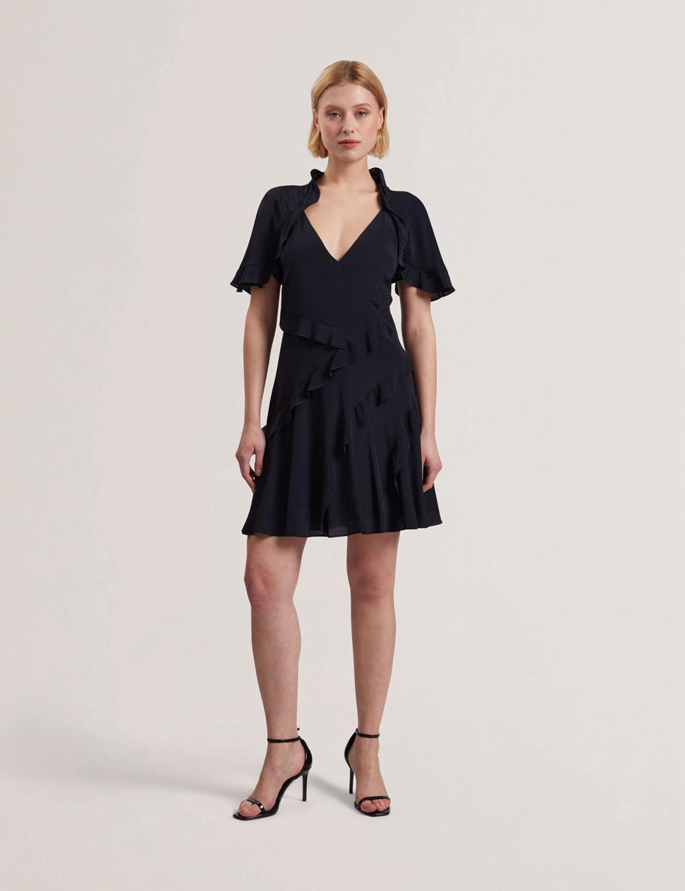 Ted Baker JOJII - Frill Trim Angel Sleeve Mini-jurk Dames Donkerblauw | UWCI-05983