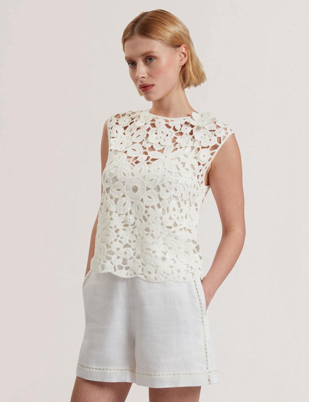 Ted Baker JOYYRA - Floral Crochet Knit Sleeveless Topjes Dames Wit | GZNV-95684