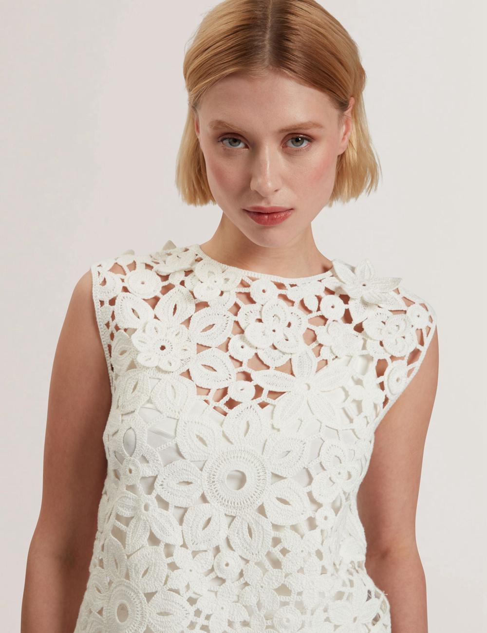 Ted Baker JOYYRA - Floral Crochet Knit Sleeveless Topjes Dames Wit | GZNV-95684