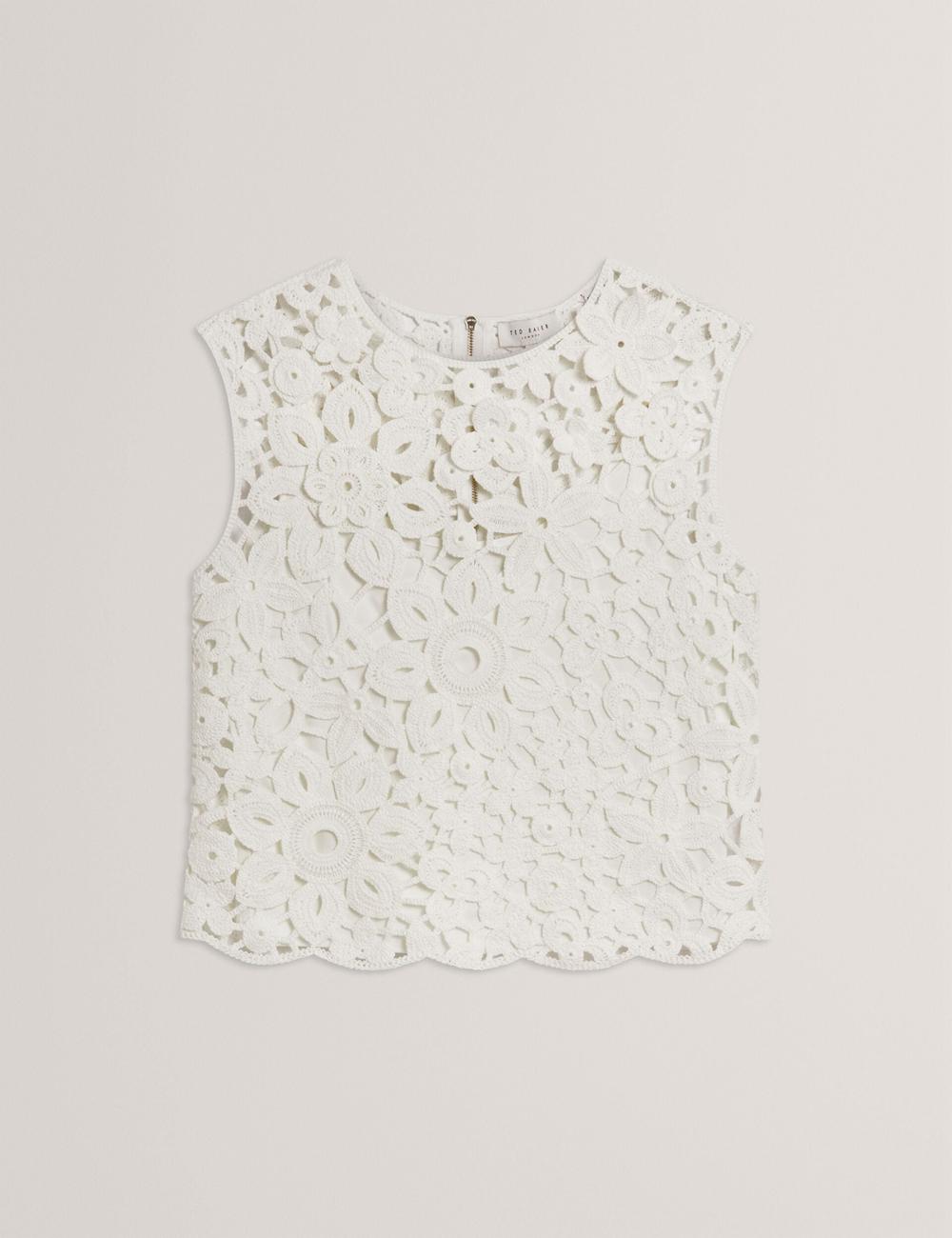 Ted Baker JOYYRA - Floral Crochet Knit Sleeveless Topjes Dames Wit | GZNV-95684