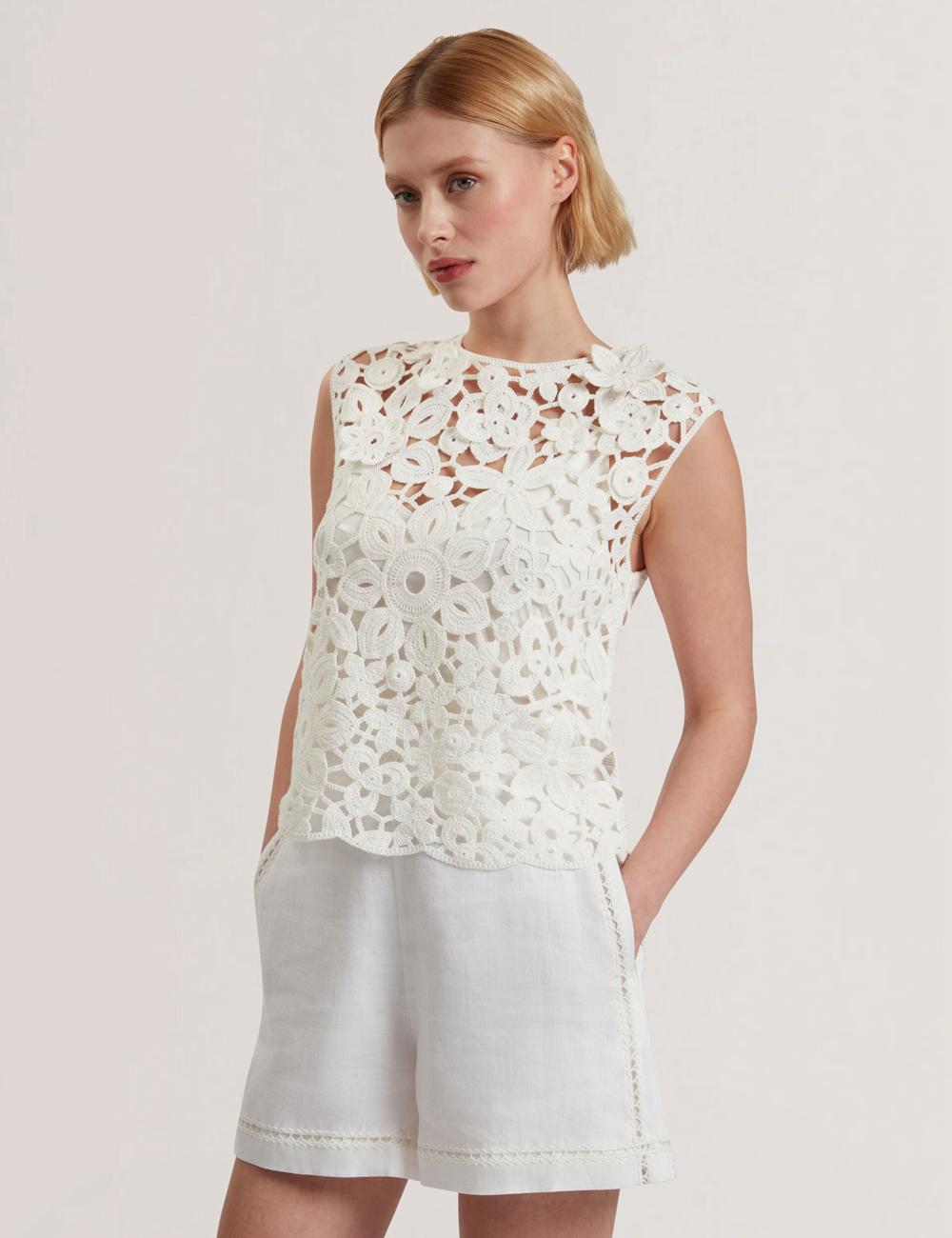 Ted Baker JOYYRA - Floral Crochet Knit Sleeveless Topjes Dames Wit | GZNV-95684