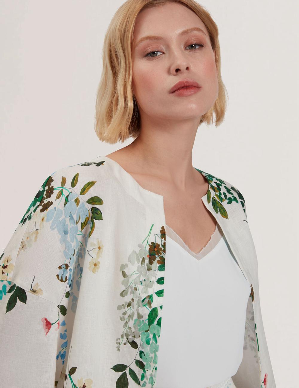 Ted Baker KALNA - Printed Linen Short Sleeve Cropped Shirt Topjes Dames Wit | SVHF-02954
