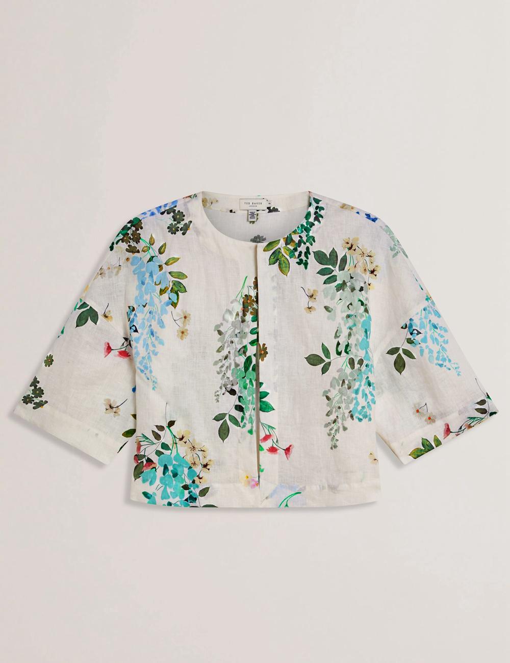 Ted Baker KALNA - Printed Linen Short Sleeve Cropped Shirt Topjes Dames Wit | SVHF-02954