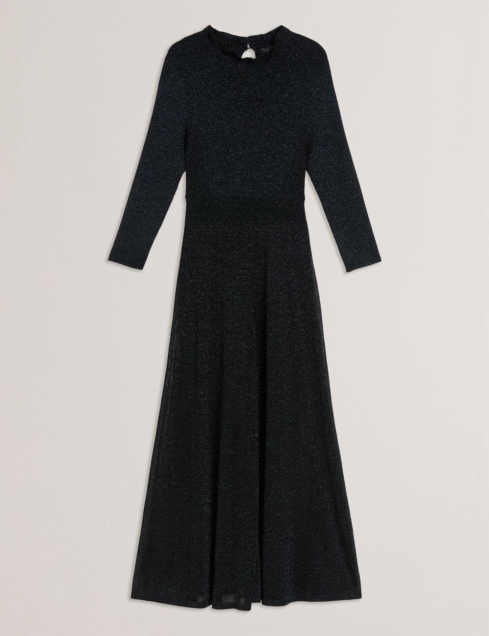 Ted Baker KANNIE - Metallic Knit Flowy Midi-jurk Dames Zwart | XBFJ-23976