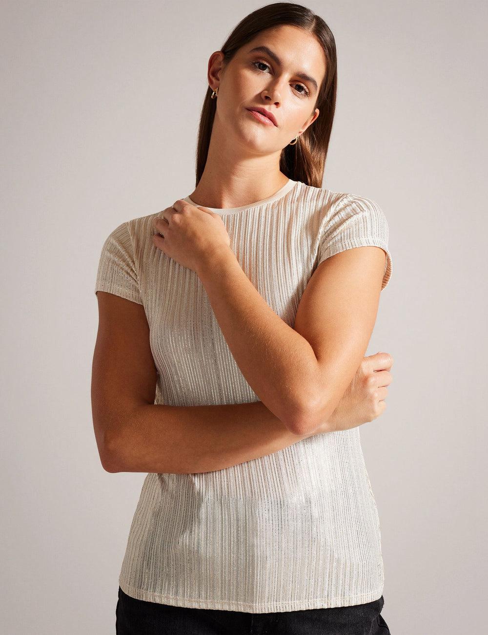 Ted Baker KATRINO - Metallic Short Sleeve Crew Neck Topjes Dames Goud | OMHZ-67134