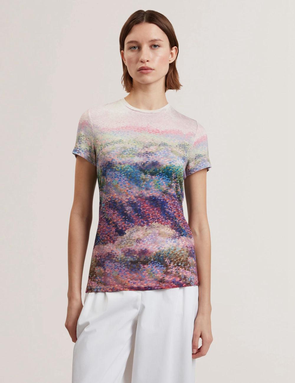 Ted Baker KAYTTE - Painted Print Crew Neck Fitted T-shirts Dames Roze | BKTL-27630