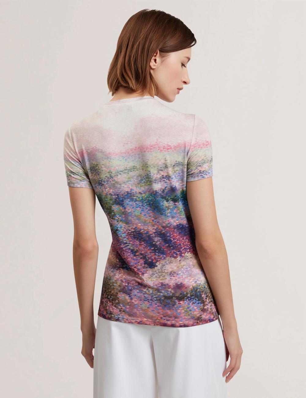 Ted Baker KAYTTE - Painted Print Crew Neck Fitted T-shirts Dames Roze | BKTL-27630