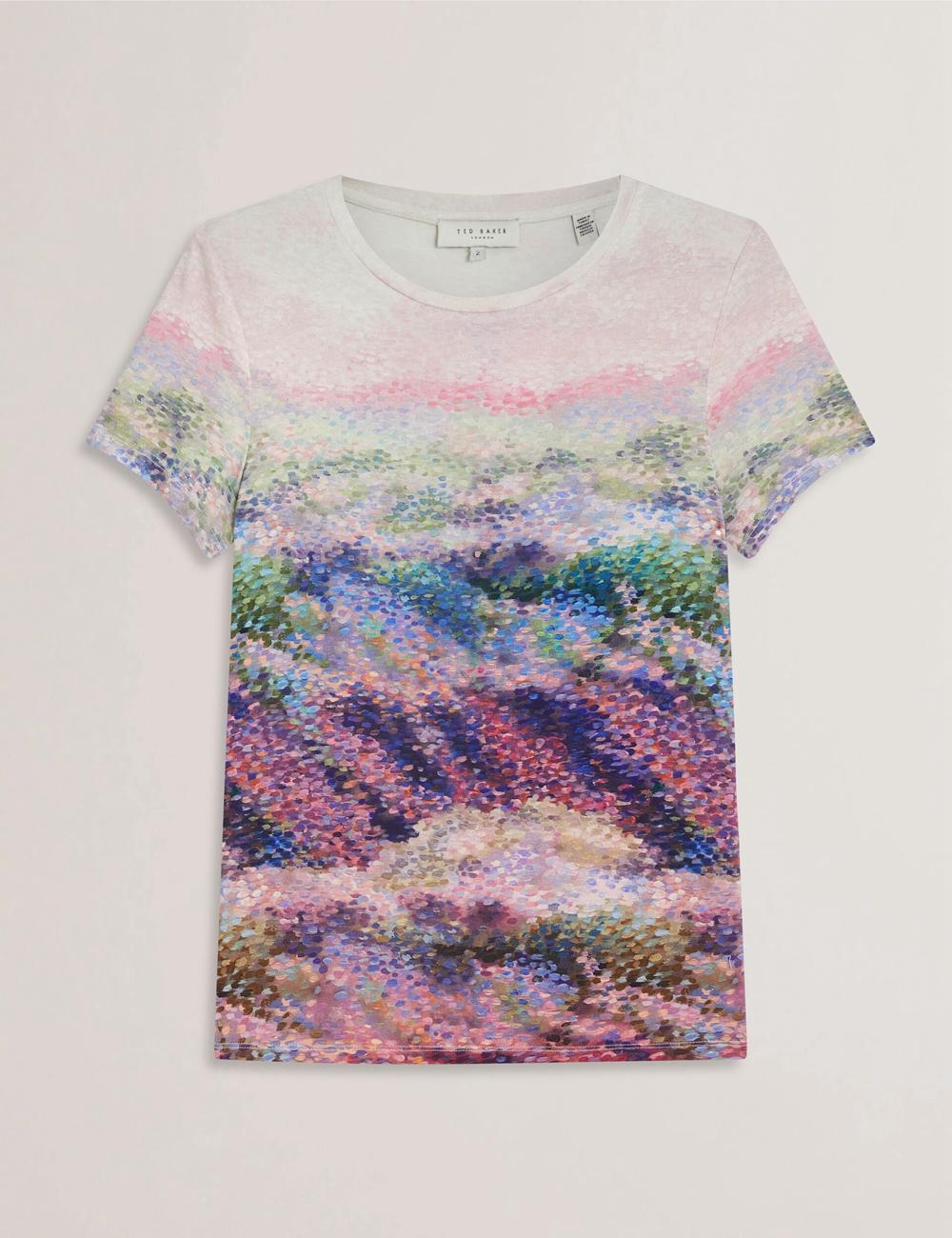 Ted Baker KAYTTE - Painted Print Crew Neck Fitted T-shirts Dames Roze | BKTL-27630