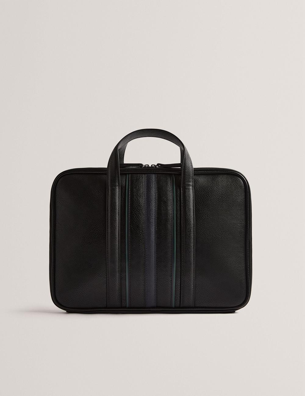 Ted Baker KEDRIK - Stripe Detail Faux Leather Documententassen Heren Zwart | DHAY-38160