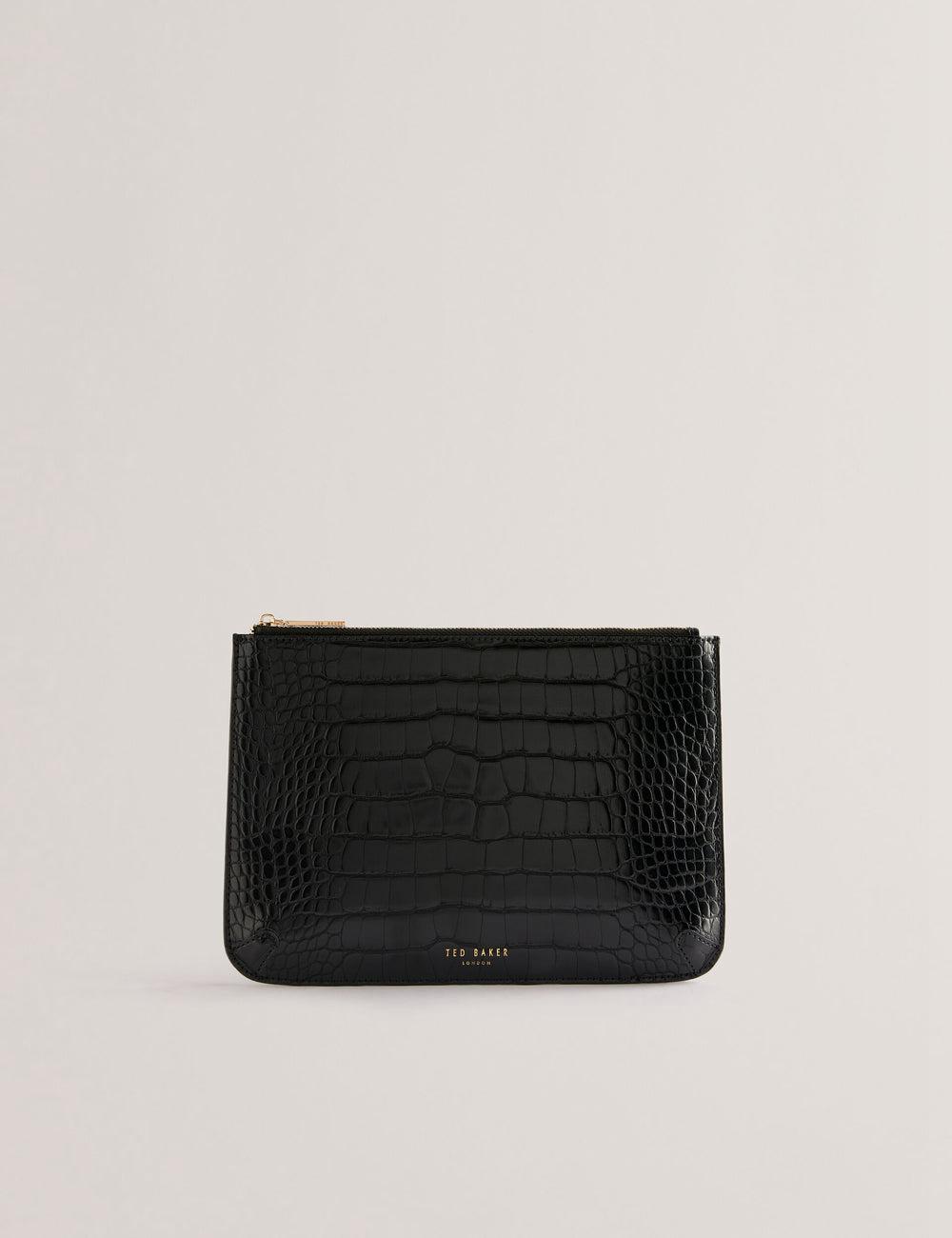 Ted Baker KELLIII - Croc Texture Passport Cover And Travel Pouch Travel Portefeuille Dames Zwart | AUVY-23096