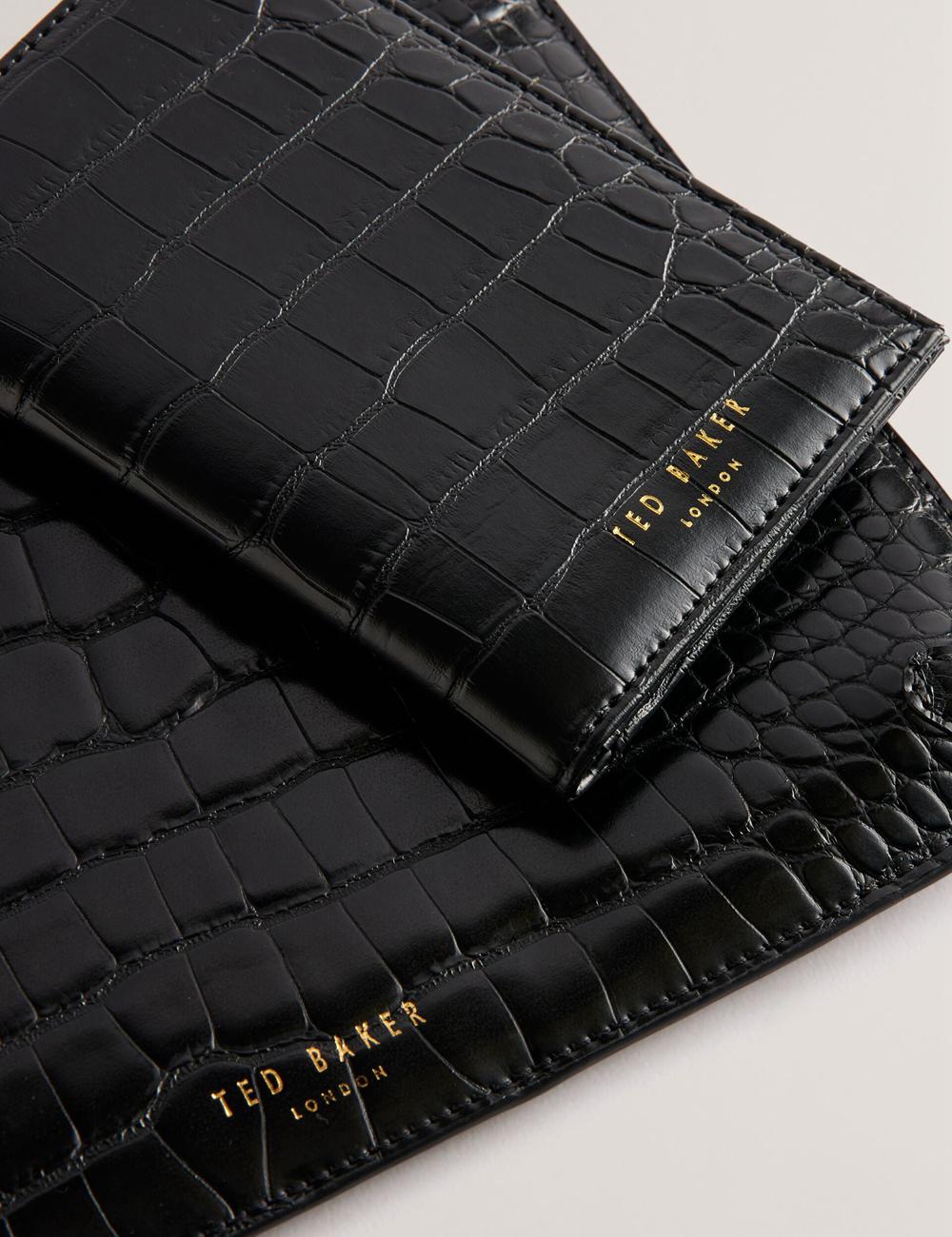 Ted Baker KELLIII - Croc Texture Passport Cover And Travel Pouch Travel Portefeuille Dames Zwart | AUVY-23096