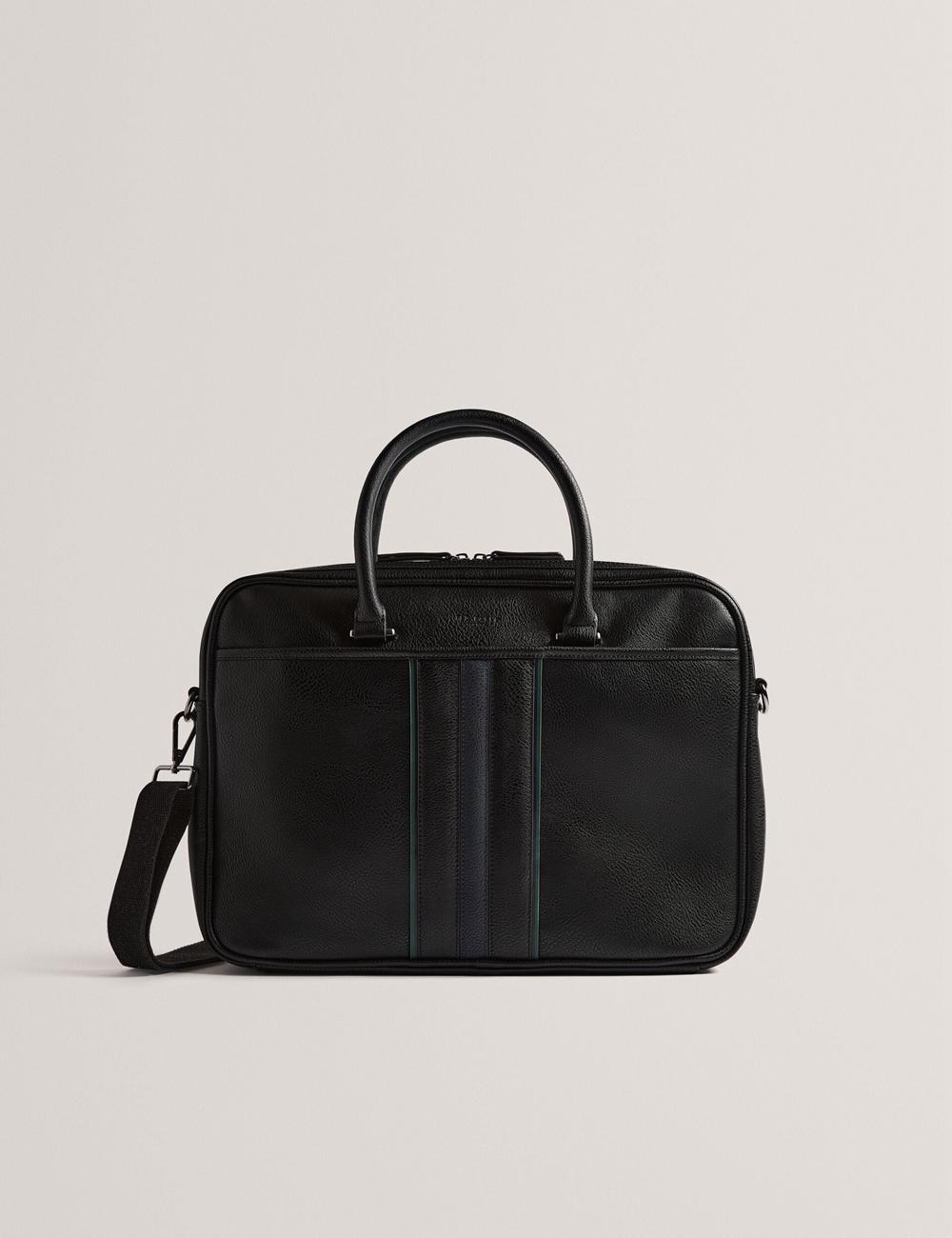 Ted Baker KENRIIK - Faux Leather Striped Panel Documententassen Heren Zwart | NVXC-71085