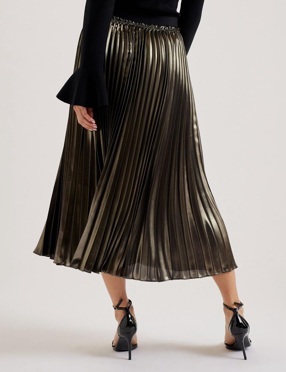 Ted Baker KESE - Metallic Pleated A-Line Rokken Dames Goud | YFBK-40761