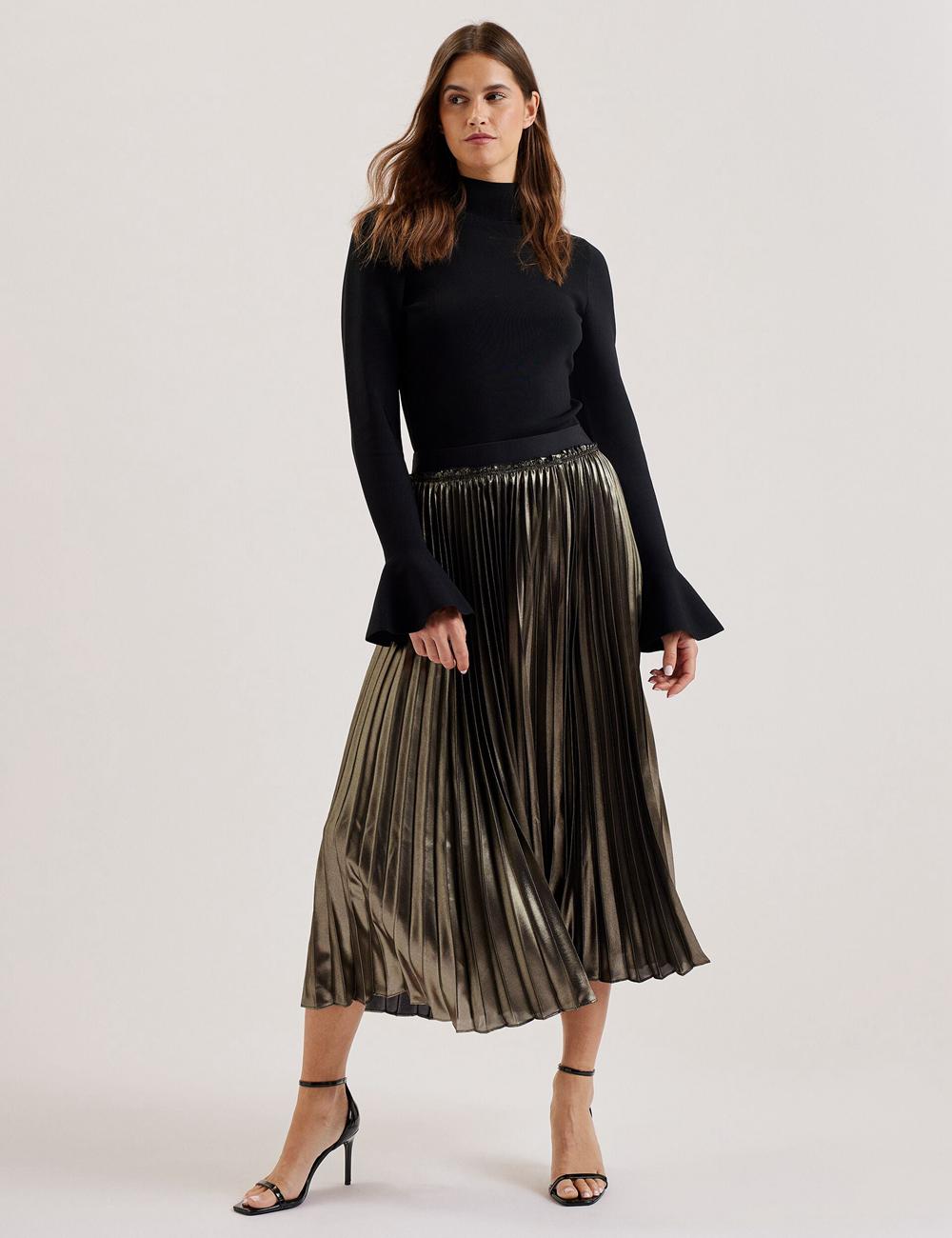 Ted Baker KESE - Metallic Pleated A-Line Rokken Dames Goud | YFBK-40761