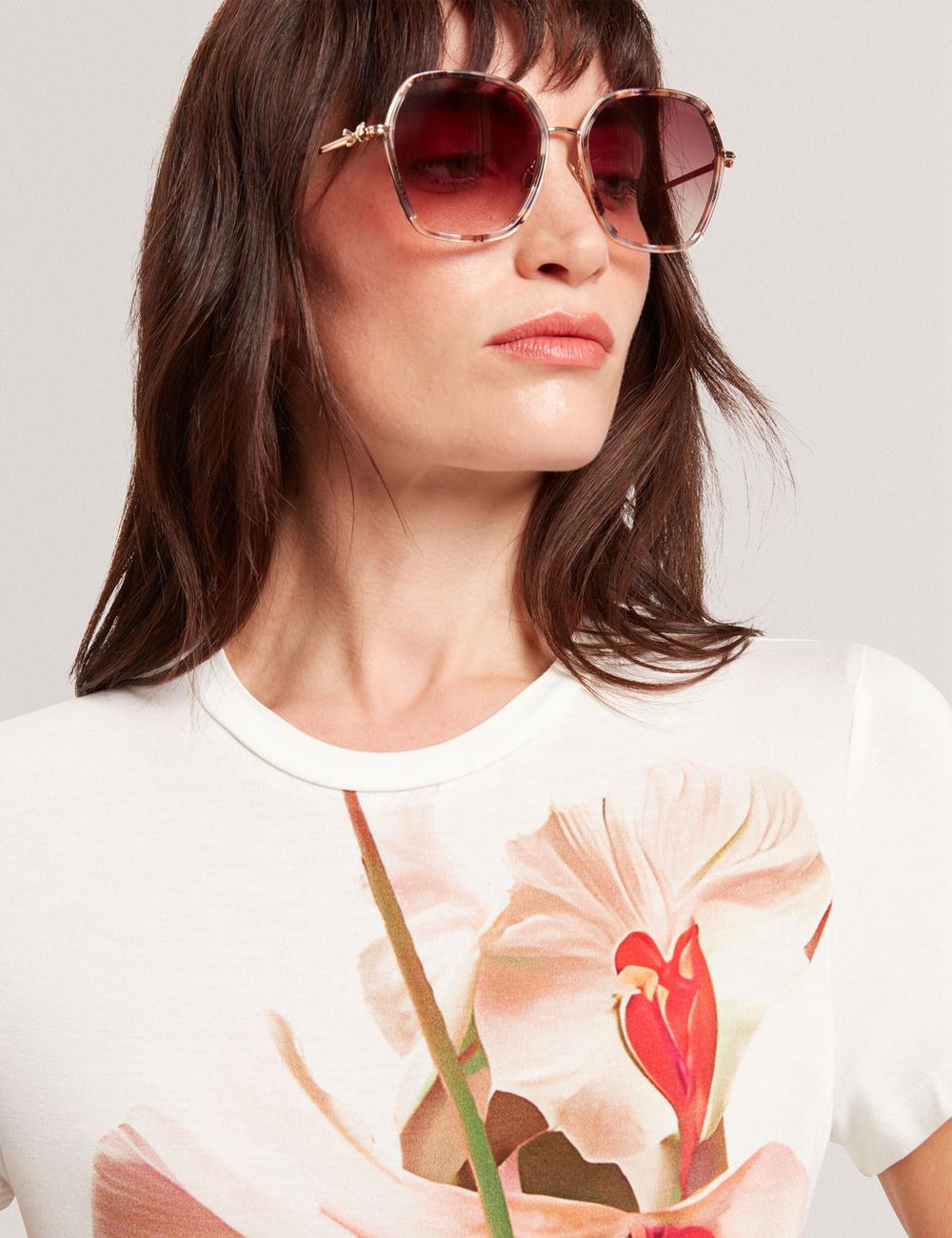 Ted Baker KIRA - Oversized Metal Frame Hexagon Zonnebril Dames Gloss Pattern | GBAP-65728