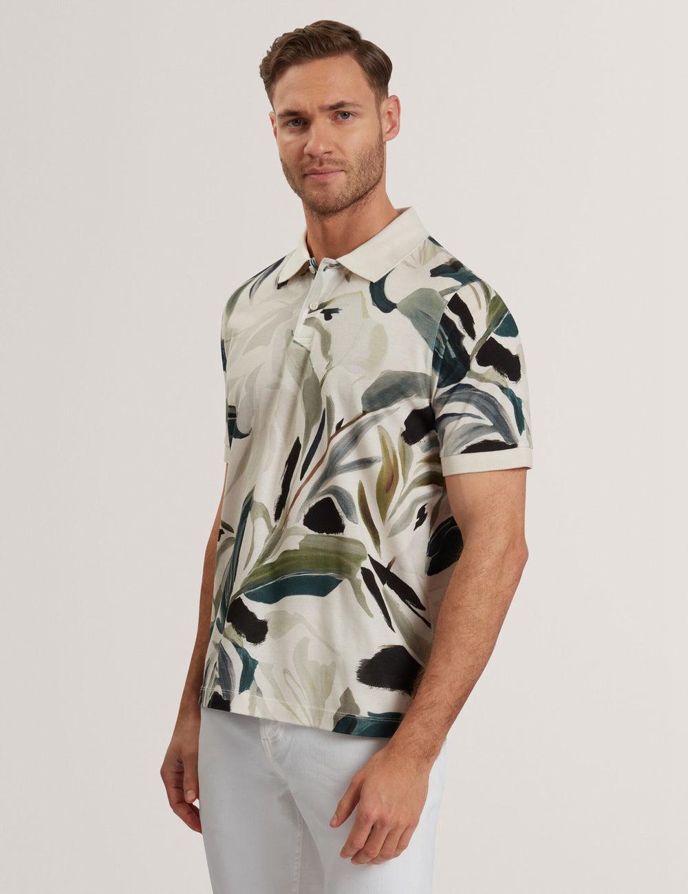 Ted Baker KIVEM - Short Sleeve Cotton Floral Print Poloshirt Heren Ecru | XTAC-45172