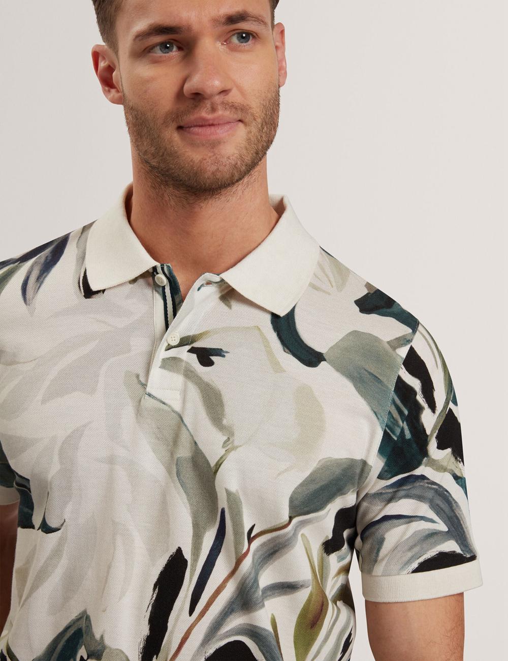 Ted Baker KIVEM - Short Sleeve Cotton Floral Print Poloshirt Heren Ecru | XTAC-45172