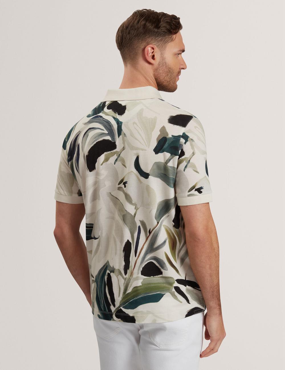 Ted Baker KIVEM - Short Sleeve Cotton Floral Print Poloshirt Heren Ecru | XTAC-45172
