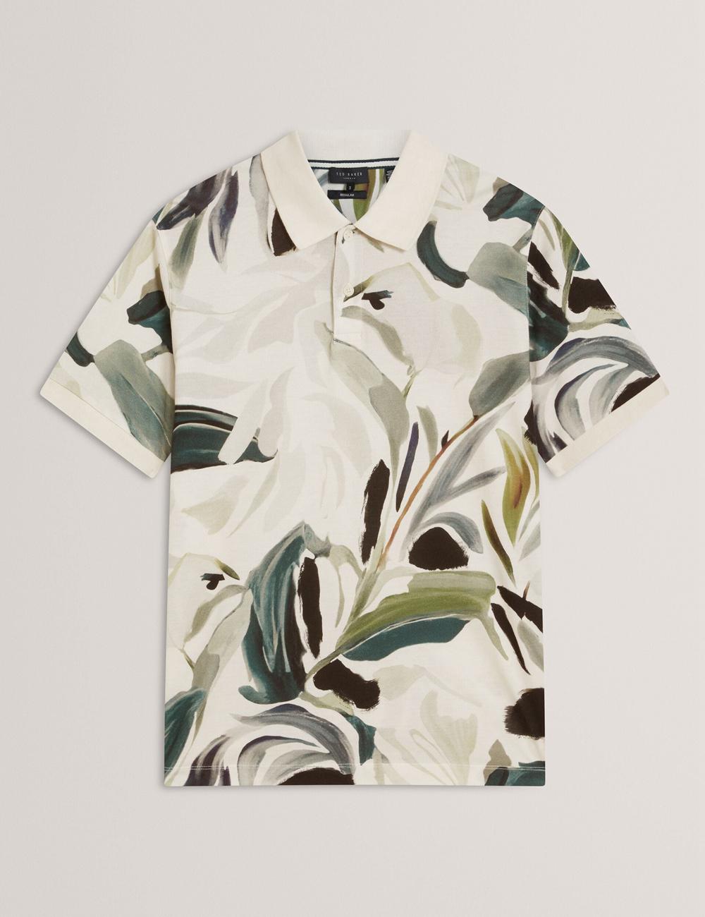 Ted Baker KIVEM - Short Sleeve Cotton Floral Print Poloshirt Heren Ecru | XTAC-45172