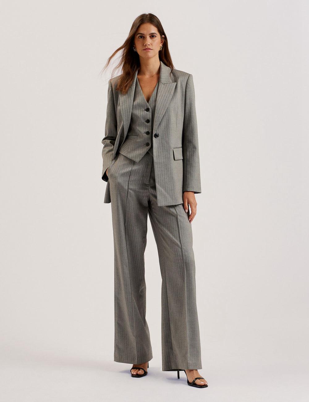 Ted Baker KOAT - Herringbone Wide Leg Tailored Broek Dames Grijs | FJWQ-63847