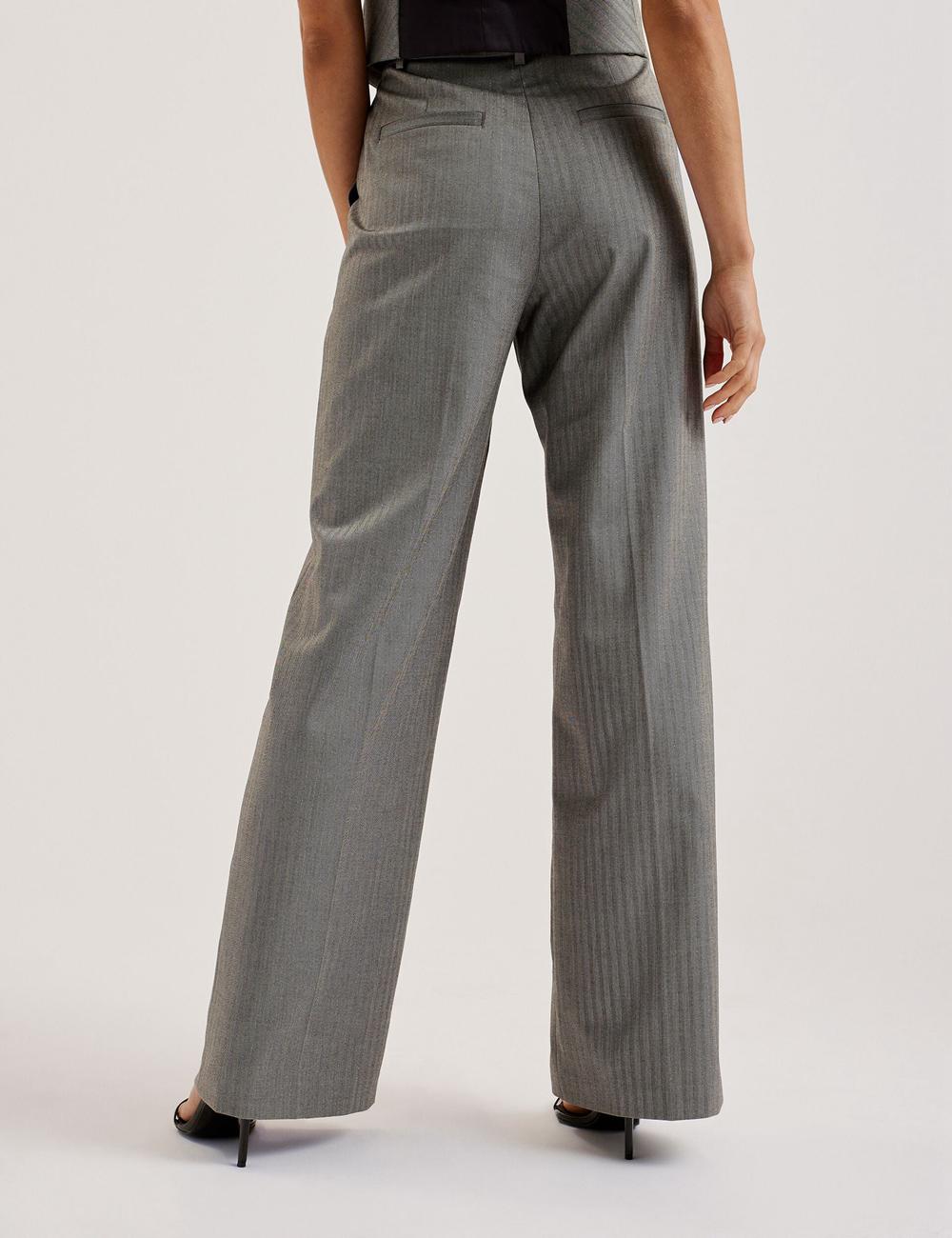 Ted Baker KOAT - Herringbone Wide Leg Tailored Broek Dames Grijs | FJWQ-63847