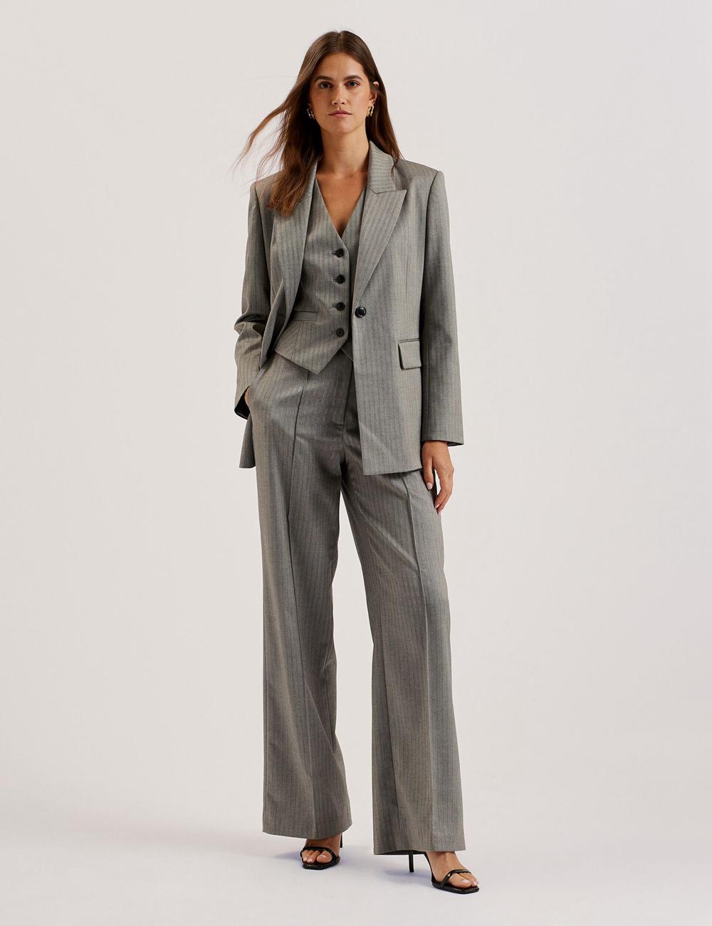 Ted Baker KOAT - Herringbone Wide Leg Tailored Broek Dames Grijs | FJWQ-63847